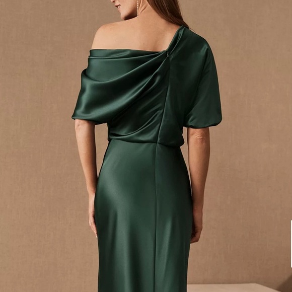 NWT Anthropologie Amsale Pryce Off-the-Shoulder Column Dress Dark Green Size 8 - Picture 2 of 13